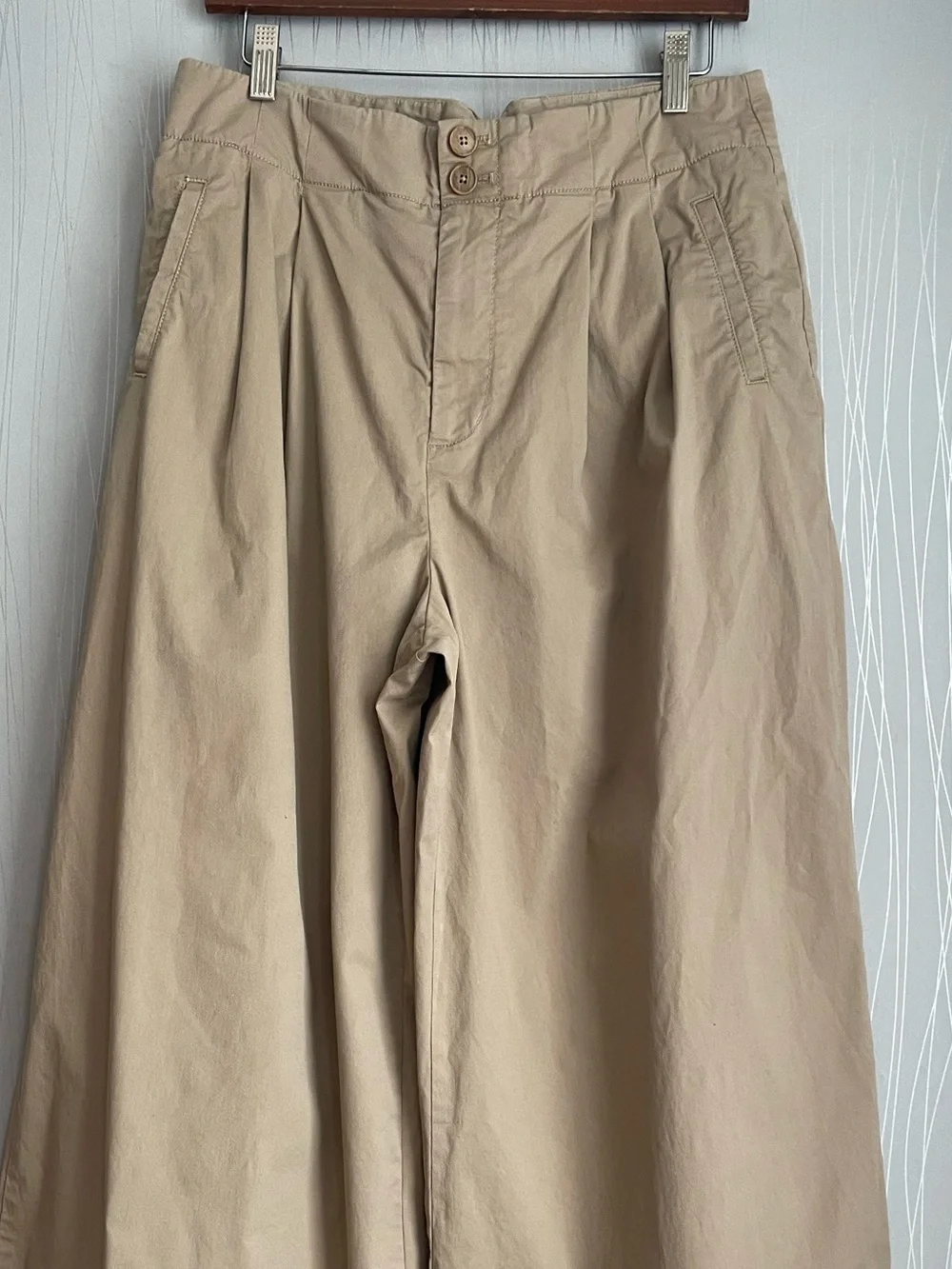 Maeve by Anthropologie Khaki Wide Leg Pants Women’s Size 10 Pleated High Rise - Picture 3 of 12